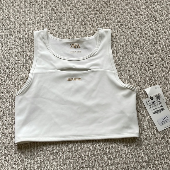 Zara Kids “keep active” logo white tank top with cutout  size 13-14 - Picture 1 of 5